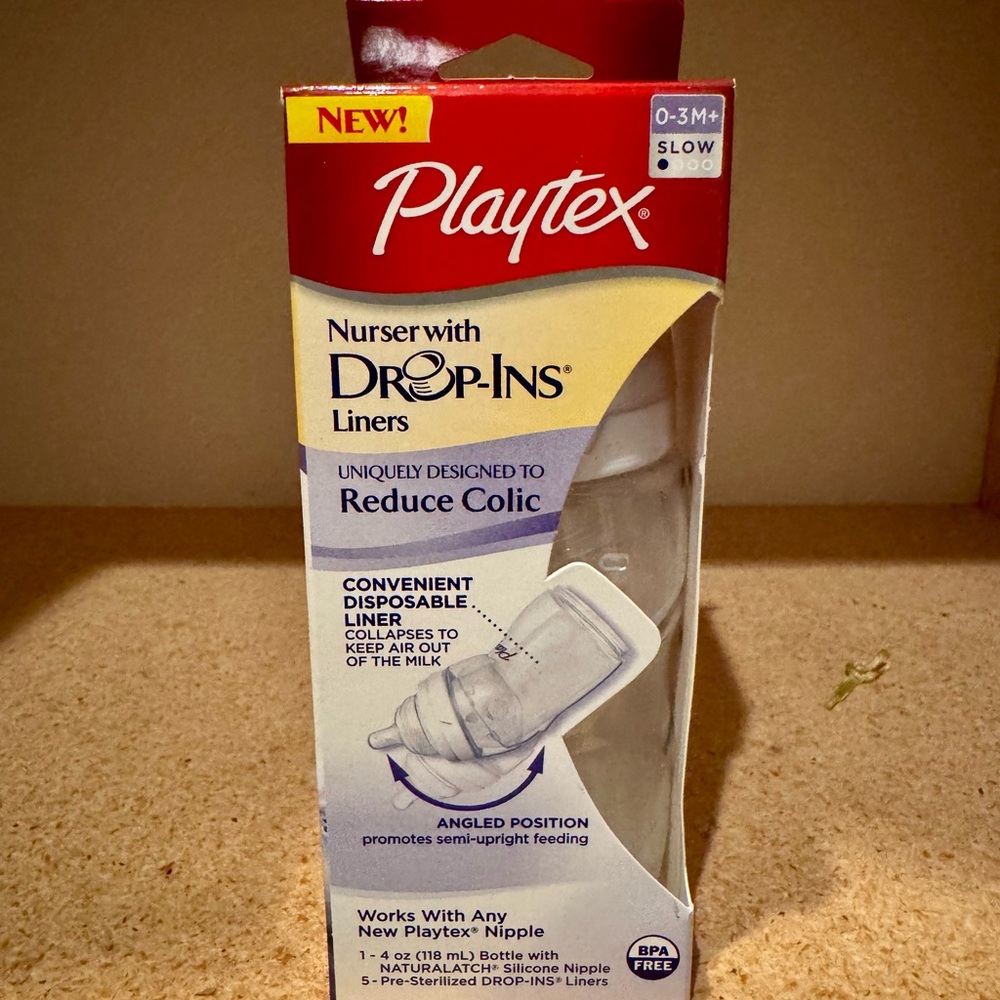 Playtex Nurser with Drop-Ins Liners 4oz Baby Bottle New Sealed NaturaLatch Slow